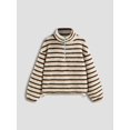 thumbnail image 2 of Katigan Womens Half Zip Fleece Striped Jacket Oversized Stand-Up Collar Sweatshirt Warm-Fuzzy Outerwear Blue XL, 2 of 6