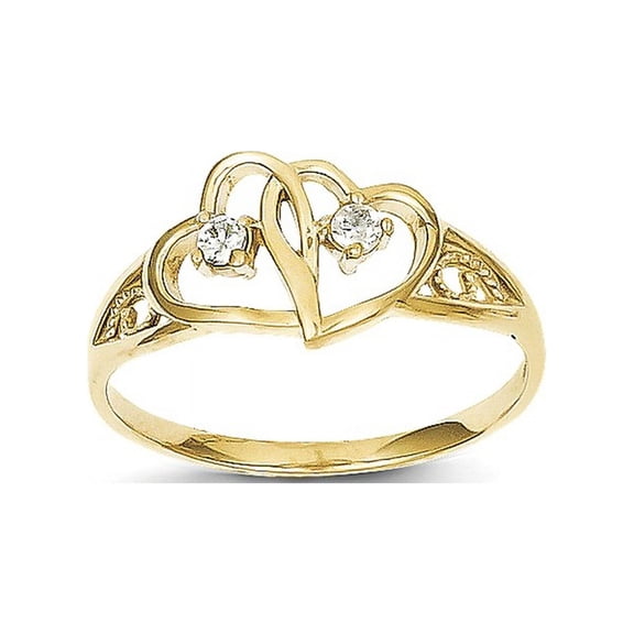 10k Double Heart CZ Ring