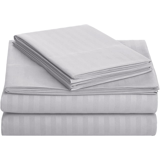 Juego de Sábana Matrimonial Melocotton Microfibra 1800 Grabada a Rayas Perla