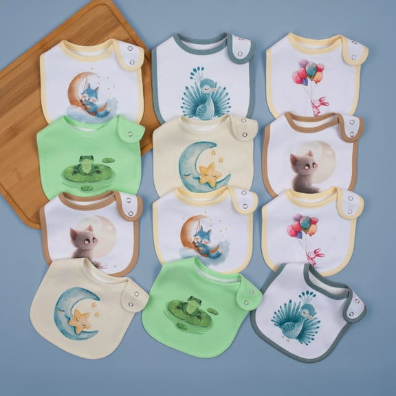 12-Pack Waterproof Baby Bibs for Boys & Girls | Absorbent Cotton with Adjustable Snaps for Feeding, Teething & Drooling