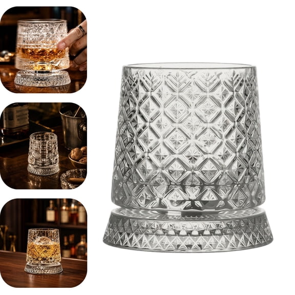 360° Spinning Whiskey Glass, Lead-Free Crystal Bourbon Tumbler with Rotating Heavy Base, Old Fashioned Scotch Glass for Stress Relief & Bar Use