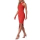 thumbnail image 4 of INSPIRAR CHIC Vestido Midi de Fiesta para Mujer con Cuello Halter Sin Mangas, Cuerpo Ajustado Asimétrico Negro XL XL Rojo, 4 of 6
