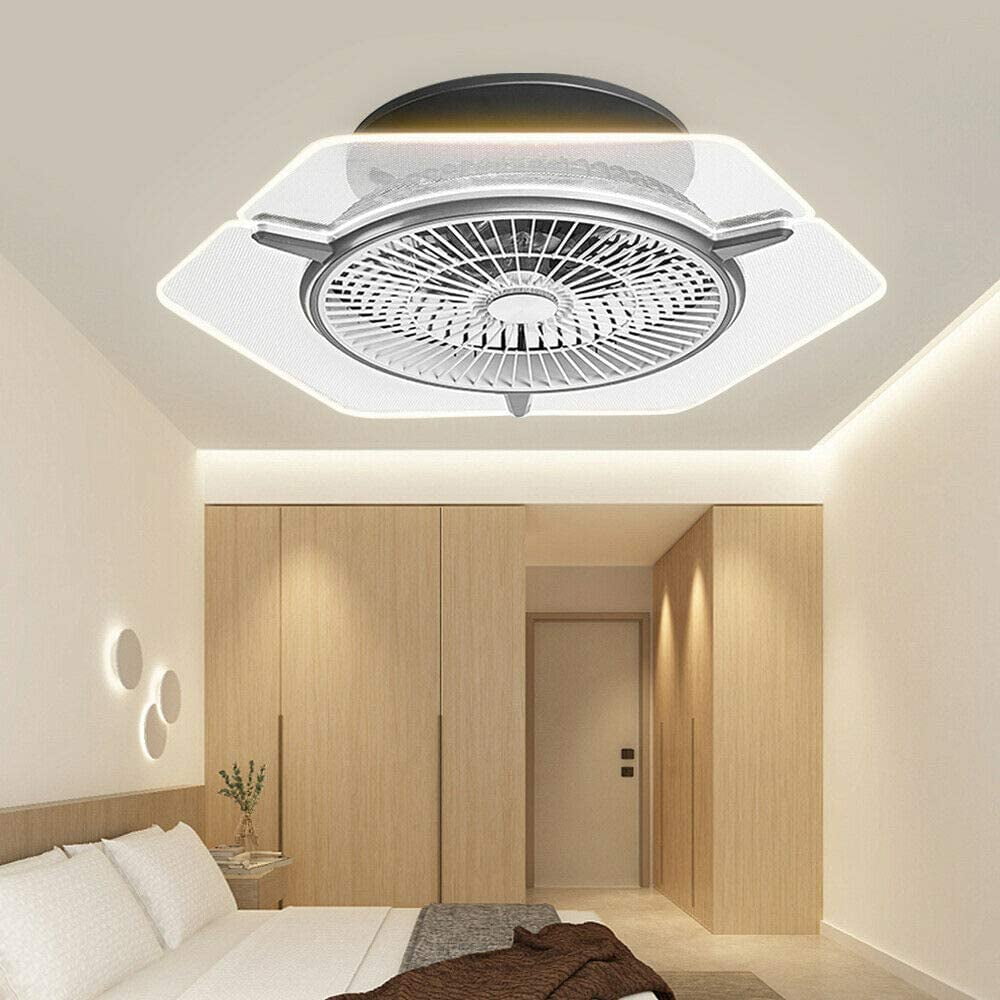 LED Modern Ceiling Fan Light Chandelier Dimmable 3-Speed Enclosed Round Lamps US 