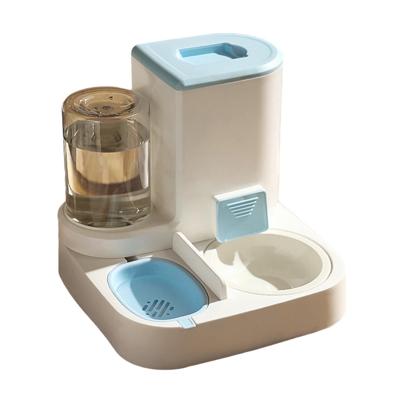 Automatic Cat Feeder Feeder and Waterer Set 2 in 1 Design Feeding Station Gravity Refill Kitten Container Drinker Feeder Detachable Bowl Blue