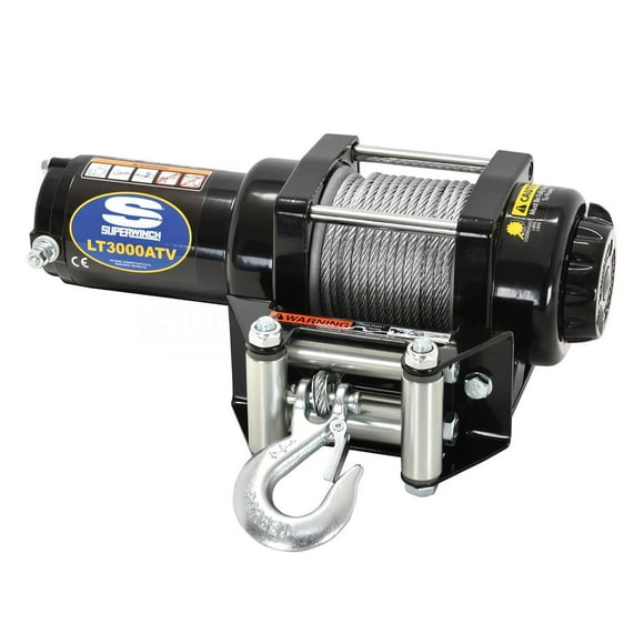 Superwh Winch 1130220 LT Series; Vehicle Mounted; ATV Winch; 12 Volt Electric; 3000 Pound Line Pull Capacity; 50 Foot Wire Rope; Roller Fairlead; Wired Remote