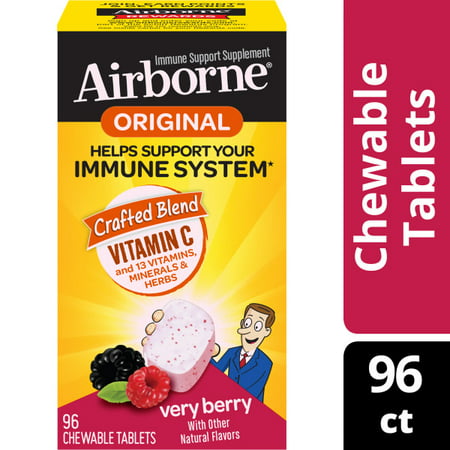 Airborne Chewable Vitamin C Tablets, Very Berry, 1000mg - 96 Chewable (Best Chewable Vitamin C)