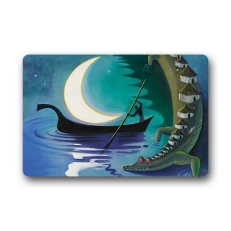Winhome Night Moon Boat Crocodile Doormat Floor Mats Rugs Outdoors Indoor Doormat Size 23 6x15 7 Inches
