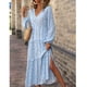thumbnail image 1 of Vestido con abertura lateral, vestido largo para mujer, vestido con volante en V, vestido largo con flores, rendimiento comprobado, 1 of 6