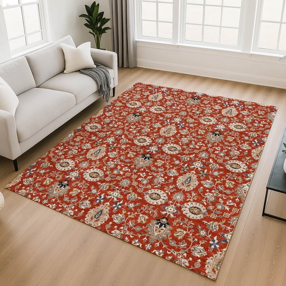Addison Rugs Mayfield Premium Machine Washable Traditional Global Red Rectangle Rug, 10' x 14'