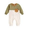 thumbnail image 1 of MeetoTime Baby Clothes Round Neck Long Sleeve Jumpsuits Infant Toddler Color Block Rompers with Pocket, 1 of 6