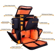 Fishing Backpack Waterproof Tackle Bag with Protective Rain Cover Includes 4 Tackle Boxes Stainless Steel Fishing Pliers and Lanyard - Black Orange
