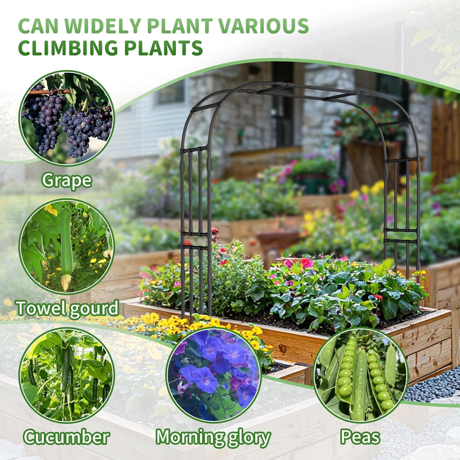 Zikebtuy Garden Arch Trellis, Metal Core Trellis for Climbing Plants Outdoor, Tall Plant Support for Vine Cucumber Tomato Grape Vegetables Climbing Plants, Garden Decoration Arch