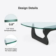 Raffle Pinker Triangle Glass Coffee Table End Table with Solid Black Base Tempered Glass Coffee Table for Living Room