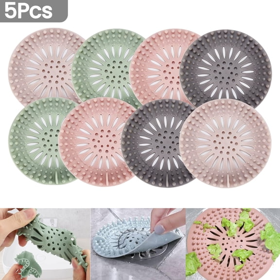 Genreen 5 Pack Bathroom Sink Drain Strainers, Hair Catcher Shower Drain Covers Protector, Flexible TPR Material, Multiple Colors for Bathroom Tub Shower and Sink Hair Trap Garbage Disposal Parts