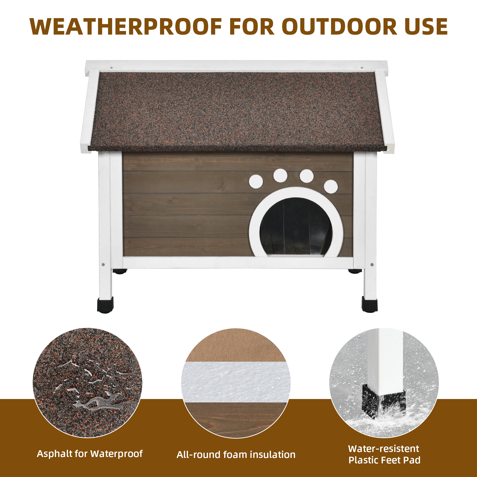 Uforic Outdoor Wood Cat House with Foam, Weatherproof Insulated Cat Shelter Enclosure, Brown