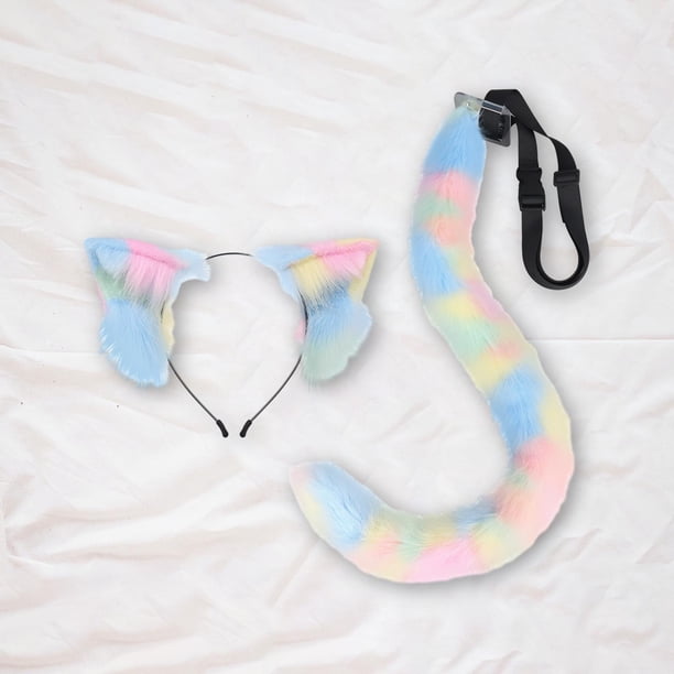 Diadema con orejas de animales, conjunto de cola, tocado, accesorios de disfraz, tocados, adorable vestido de cola larga para juegos de rol, mujeres y vistoso