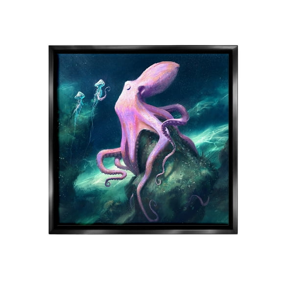 Stupell Industries Octopus & Jellyfish Friends Animals & Insects Painting Black Floater Framed Canvas Art Print Wall Art, 18 x 18