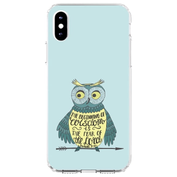 DistinctInk Clear Shockproof Hybrid Case for iPhone XR (6.1" Screen) - TPU Bumper, Acrylic Back, Tempered Glass Screen Protector - Proverbs 9:10 - Beginning of Wisdom is Fear of Lord