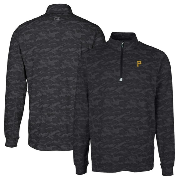 Men's Cutter & Buck Black Pittsburgh Pirates Big & Tall Traverse Camo Print Stretch Quarter-Zip Pullover Top