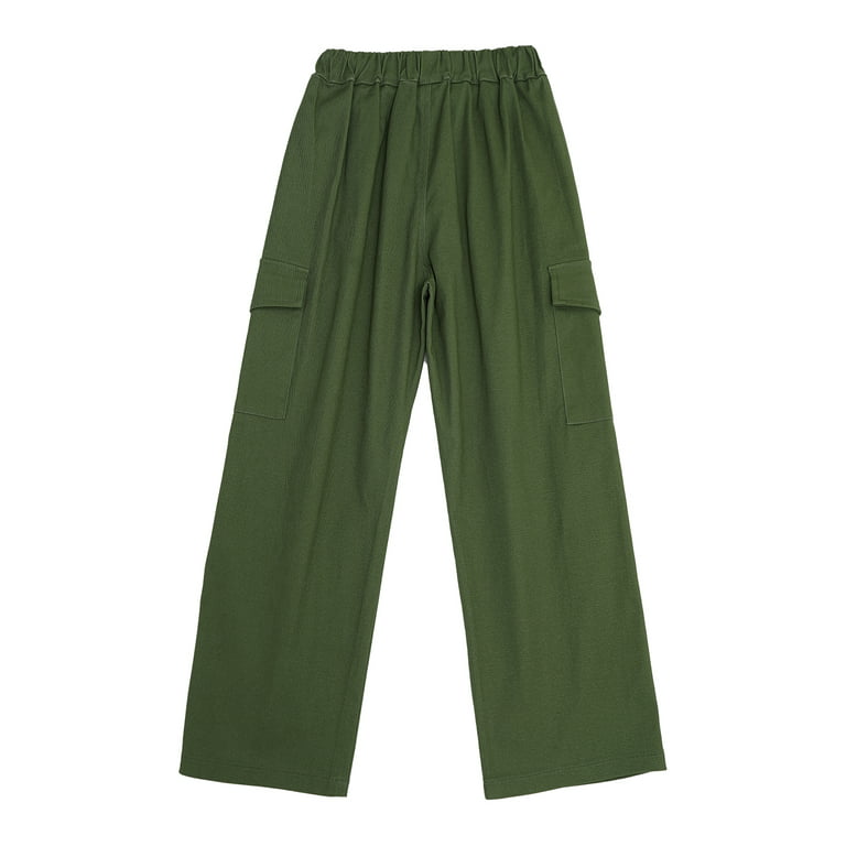 Kids INHZOY Cotton with Bottoms 6 Green Pockets Pants 4 Girls Jogger Fashion Cargo Drawstring