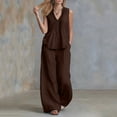 thumbnail image 6 of Busydd Womens Two Piece Sets Sleeveless V Neck Button Tanks and Loose Wide Leg Pants Solid Color Womens Lounge Set L, 6 of 9