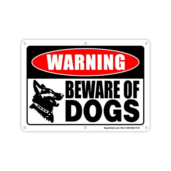 SIGNOGRAFX WARNING BEWARE OF DOGS, 10” x 14”, Metal Sign, Full Color Digital Printing, Easy to Install Indoor and Outdoor.