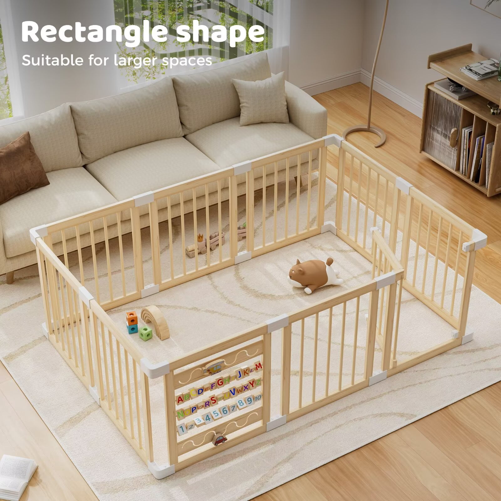 Babyeap Wooden Baby Playpen,Foldable Play Yards for Babies and Toddlers,Large Wood Play Gate with Built-in Toys,Baby Fence Activity Center 71x47x23.6 Inch
