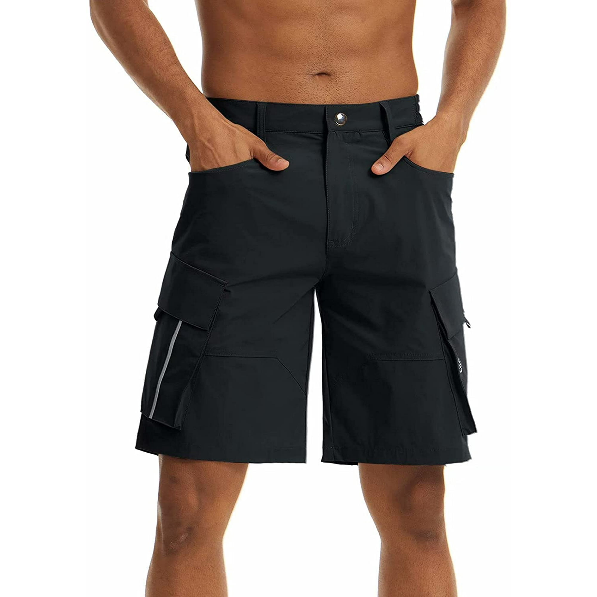 Yeashow Men s Hiking Shorts Quick Dry Lightweight Summer Athletic Jogger Work Cargo Shorts With 5 Pockets Black 34