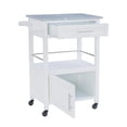 thumbnail image 4 of Linon Mitchell Wood Granite Top Rolling Kitchen Cart Ample Storage in White, 4 of 17