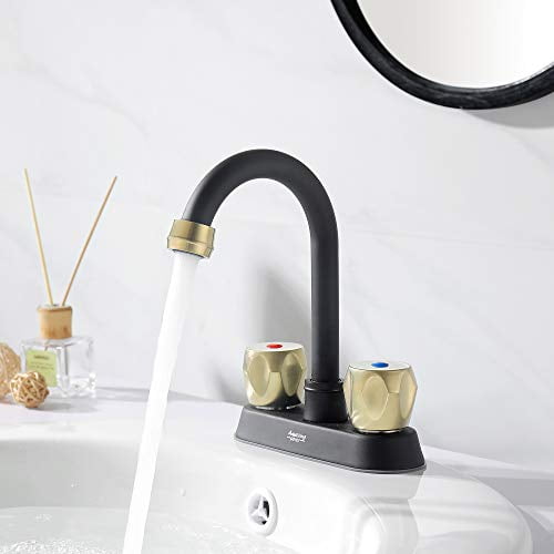 Amazing Force 2 Handle Bathroom Sink Faucet Centerset With Pop Up Drain Stainless Steel Overflow Supply Utility Hose For Laundry Vanity Brushed Gold Matte Black Com - Bathroom Sink Pop Up Drain With Overflow In Matte Gold