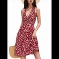 thumbnail image 1 of Robe d'Été Sans Manches Portefeuille à Col en V à Fleurs pour Femme Mini Robe Bordeaux m, 1 of 5