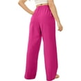 thumbnail image 4 of Women's Pants Casual Elastic High Waisted Wide Leg Pants Hot Pink L Palazzo Pants with Pockets, 4 of 5