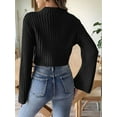 thumbnail image 5 of Women'S Cropped Sweater Knit Long Sleeve Crewneck Soft Pullover Sweater Top Black S, 5 of 6
