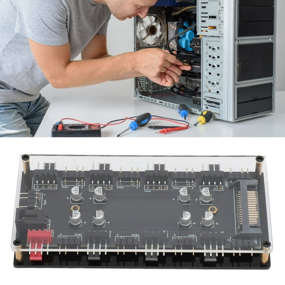 ARGB and PWM Hub, Power Supply Easy Installation and Back Adhesive 5V 3 Pin ARGB Hub 8 Way for Expanding ARGB Interface