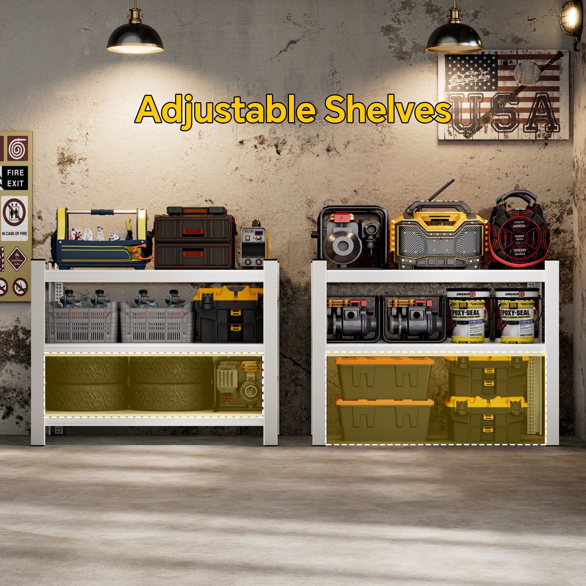 3-Tier Heavy-Duty Shelving,Adjustable Metal Garage Storage Shelves,36" x36"x16" (White)