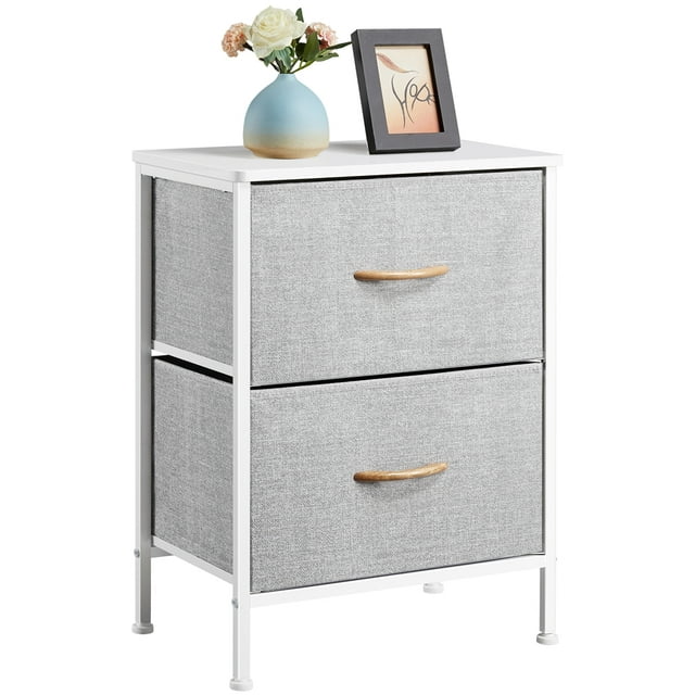Topeakmart 2-Drawer Vertical Fabric Dresser Nightstand End Table for Bedroom, Living Room, Guestroom Light Gray