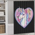 thumbnail image 3 of Cortina de ducha impermeable con forma de corazón de unicornio mágico y rosa, ligera y lavable a máquina, para decoración de baño, 152 x 183 cm, 3 of 8