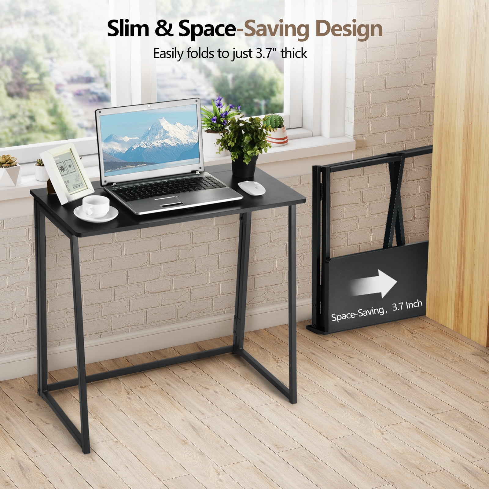 Homy Casa Folding Table, Portable Space-Saving Desk for Home, Apartment, Events, Black Finish