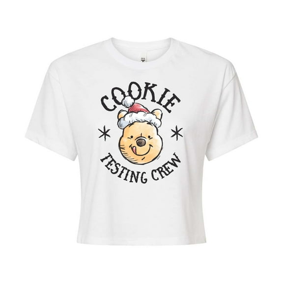 Disney Winnie The Pooh - Christmas Cookie Testing Crew - Juniors Cropped Cotton Blend T-Shirt