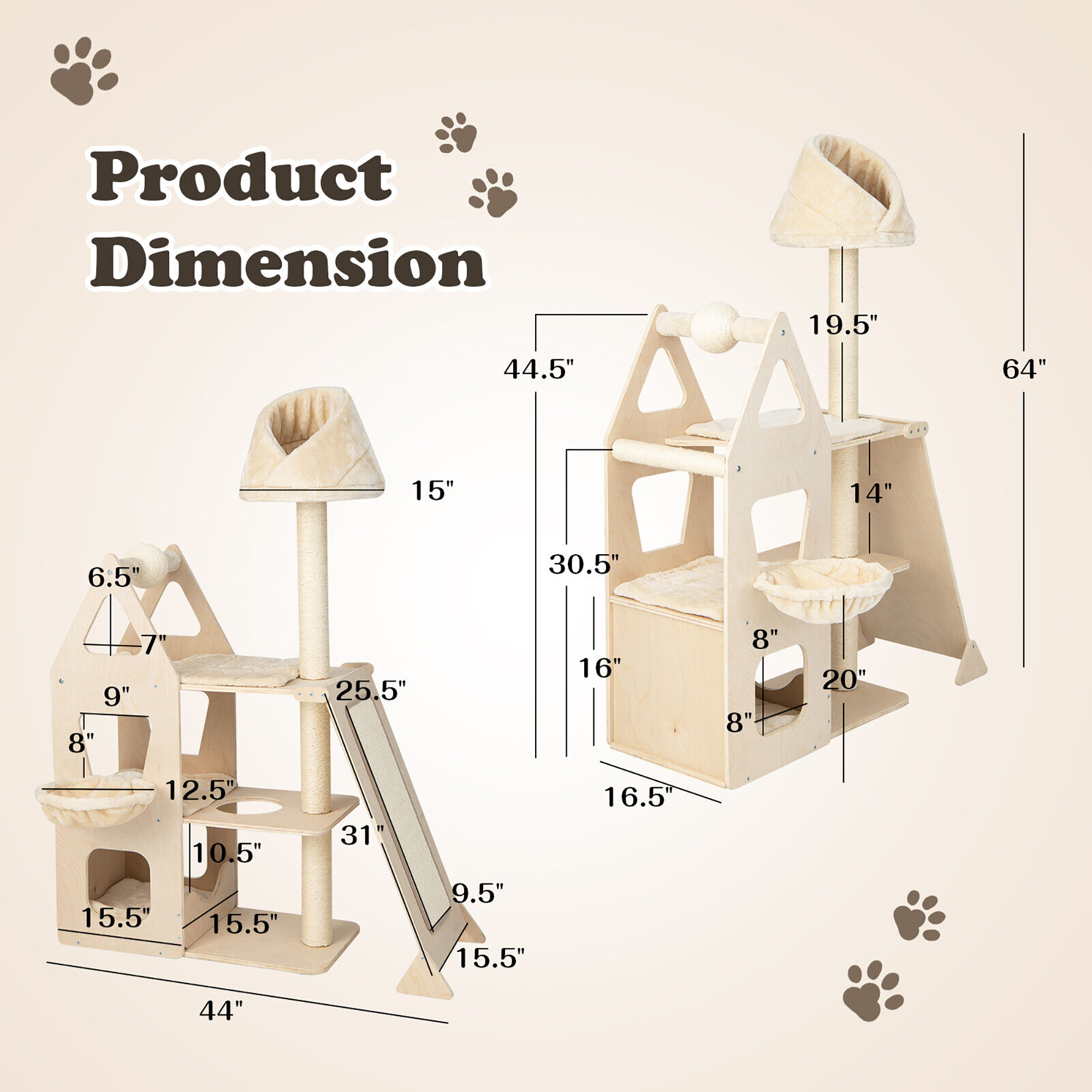 Gymax 52'' Tall Cat Tree w/ Scratching Post Ball & Board Plush Condo Padded Perch