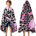thumbnail image 3 of Pink Leopard Pattern Hooded Bath Towel，60"x35" for Ages 3 To 12 Kids, Quick Dry Lightweight Soft Microfiber Hood Beach Towel Cover Up for Kids, 3 of 7