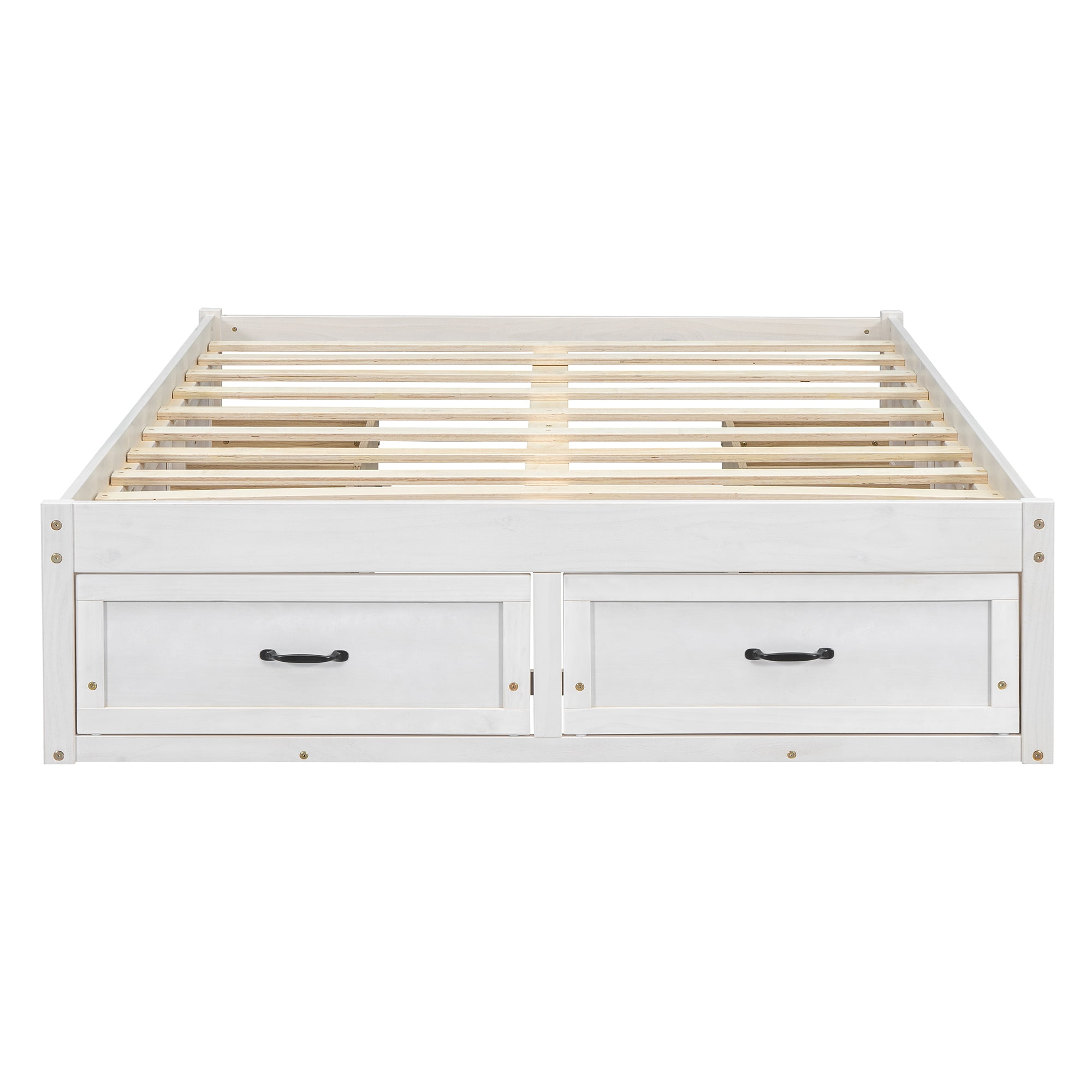 Euroco Wood Full Size Platform Bed with 6 Drawers for Kids Teens Adults, Antique White