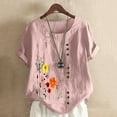 thumbnail image 2 of Icvfdpl Women'S T Shirts Pullover Round Neck Vintage Cotton And Linen Print Loose Short Sleeve Blouse Top, 2 of 5
