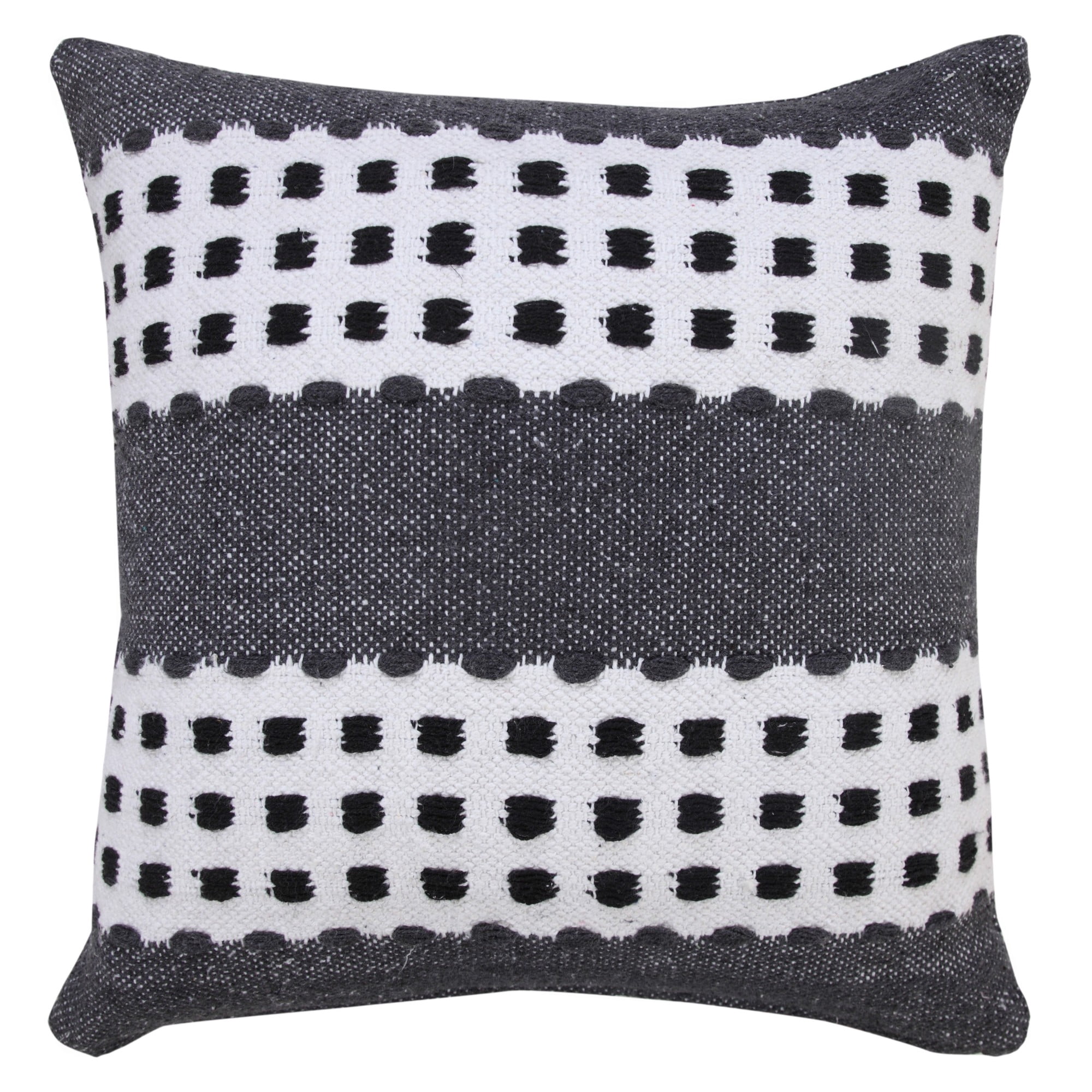 Laddha Home Designs Handwoven Dotted Cotton Throw Pillow Cover - 20" - Gray and White