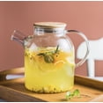 thumbnail image 3 of Large Capacity Borosilicate Glass Cold Water Pitcher, Bamboo Cover with Stainless Steel Rim, Four Seasons Water Kettle with Built-in Strainer Filter for Home Use, 3 of 7