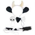 thumbnail image 1 of Tocado de animal de Halloween con esquina de peluche de vaca en blanco y negro, diadema de cuatro piezas, accesorio para el cabello de juguete, accesorio versátil, 1 of 5