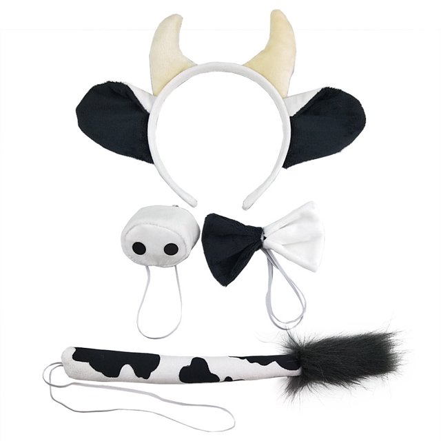 Tocado de animal de Halloween con esquina de peluche de vaca en blanco y negro, diadema de cuatro piezas, accesorio para el cabello de juguete, accesorio versátil