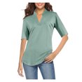 thumbnail image 3 of gakvbuo Clearance Items All 2022!Fall Clothes For Women 2022 Trendy Business Casual Plus Size Tops For WomenWomen Fashion Casual Solid Color Pullover Slim Fit Half Sleeve V-Neck Tops, 3 of 6