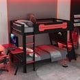 thumbnail image 2 of Aukfa Twin over Twin Bunk Bed with Built-In Desks, USB Charging Ports & Pegboard Organizer, Wood E-Sports Gaming Bed Frame for Kids/Teens, Red, 2 of 8
