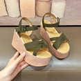 thumbnail image 5 of Lovskoo 2024 Women's Boho Wedge Sandals Open Toe Ankle Strap Summer Platform Faux Suede Sandals Green, 5 of 7